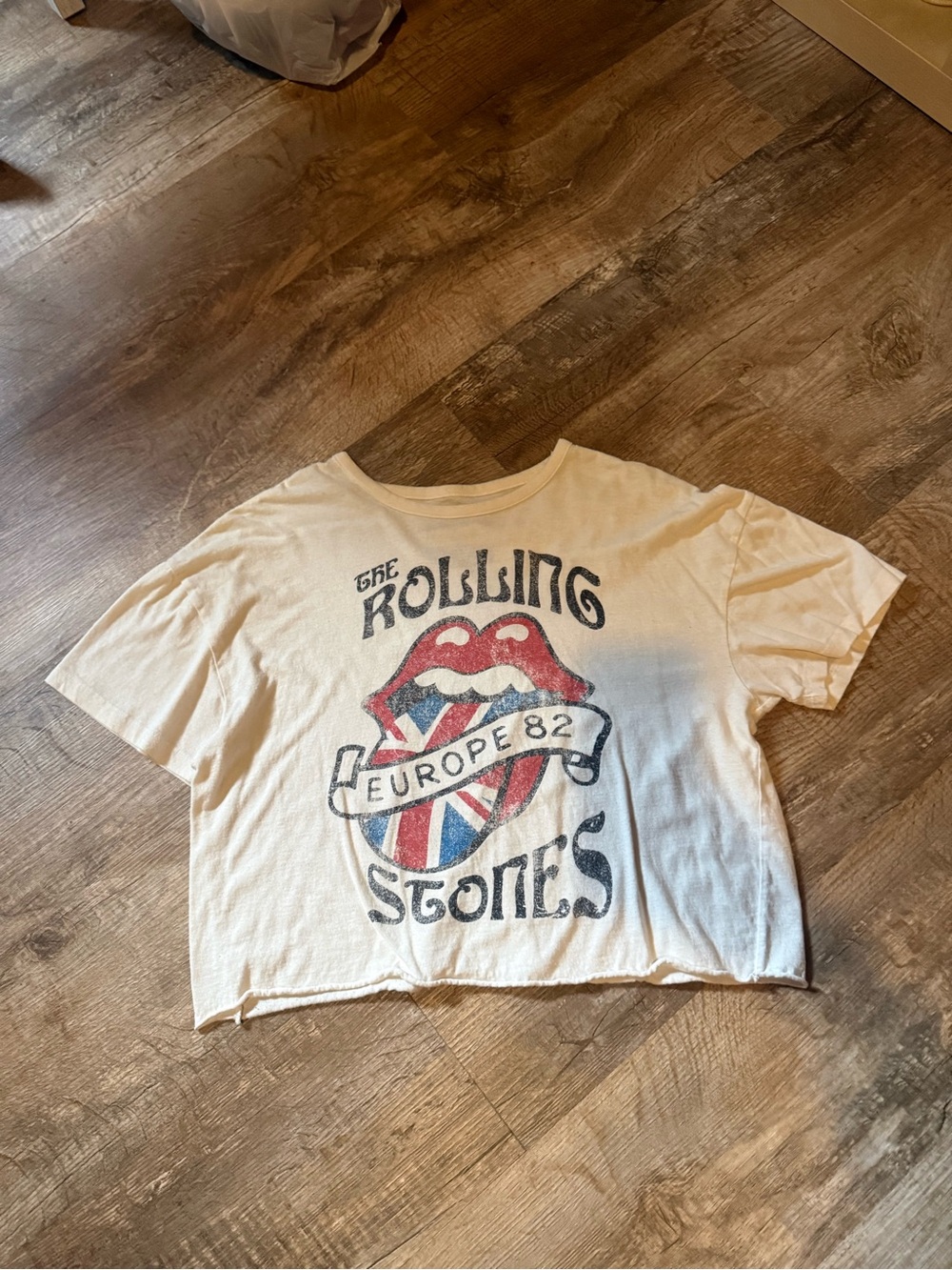the Rolling Stones Vintage White Kids Tee with Red & Blue Tongue Graphic